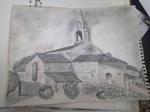 Croquis sur feuille de dessin | Dessin de l'abbaye du Thoronet dans le cœur du Var Sud de France